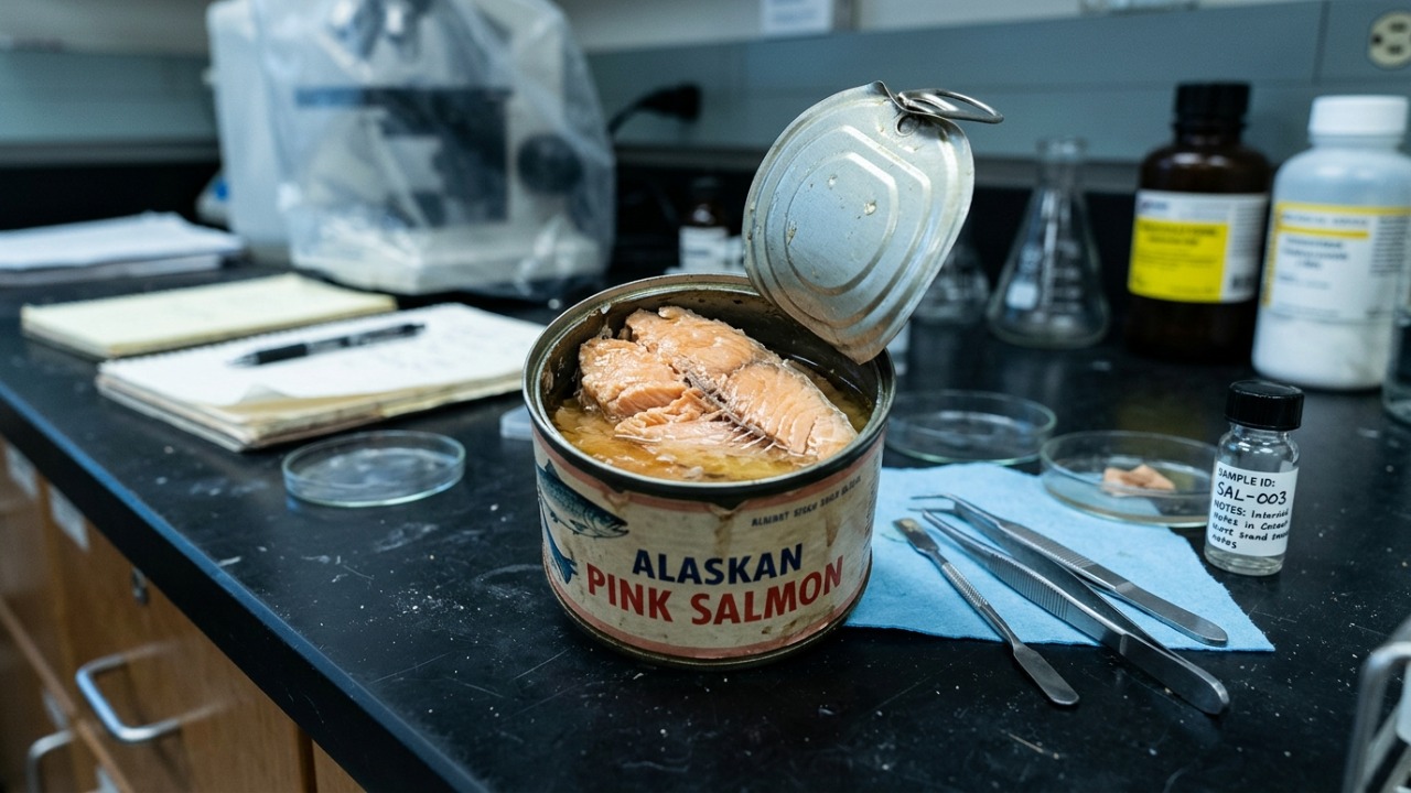 Pesquisadores abriram latas de salmão do Alasca guardadas há décadas e descobriram um registro oceânico oculto dentro delas, vermes parasitas mortos que permitiram rastrear mudanças na cadeia alimentar durante 42 anos, com a quantidade desses parasitas subindo nos salmões chum e rosa, mas ficando estável nos tipos coho e sockeye Parasitas preservados em conservas de peixe revelam mudanças históricas na teia alimentar marinha.