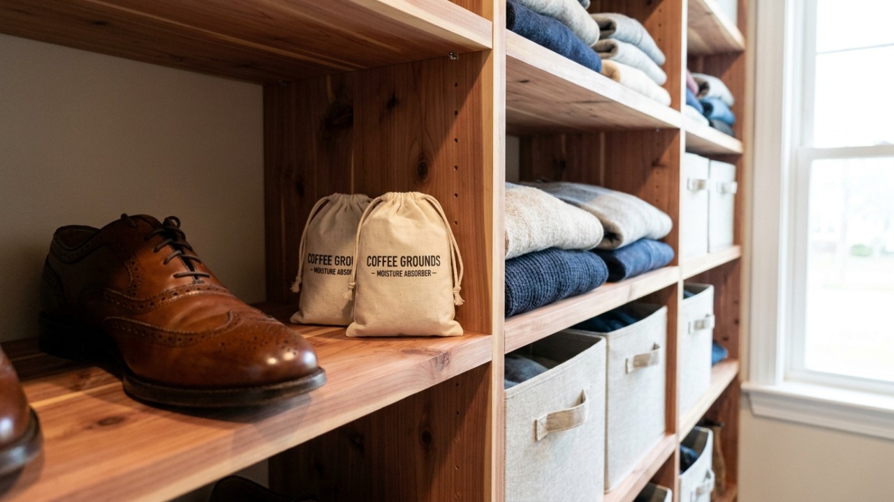 Na Coreia do Sul eles colocam borra de café nos sapatos para puxar a umidade e fazem uma trouxinha de algodão para o couro nunca mofar A utilização de sachês com borra de café seca ajuda a absorver a umidade e eliminar odores dos calçados.