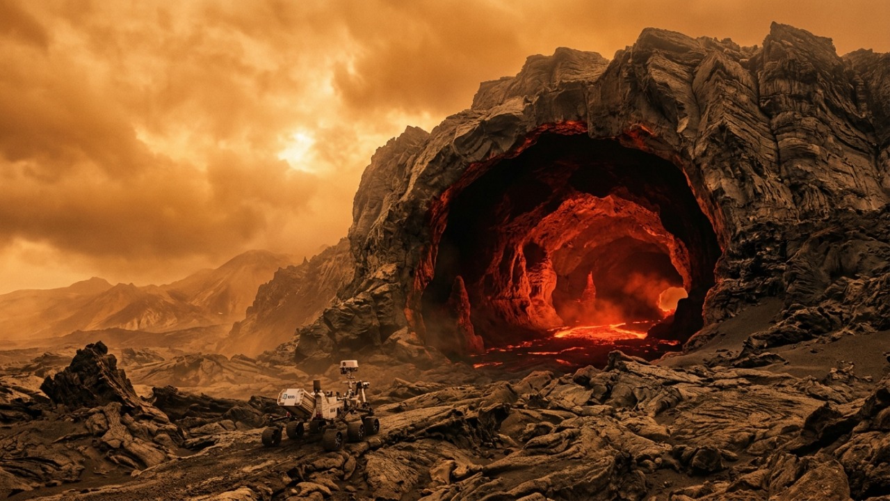 Dados de radar da sonda Magellan revelam um imenso túnel de lava subterrâneo em Vênus.