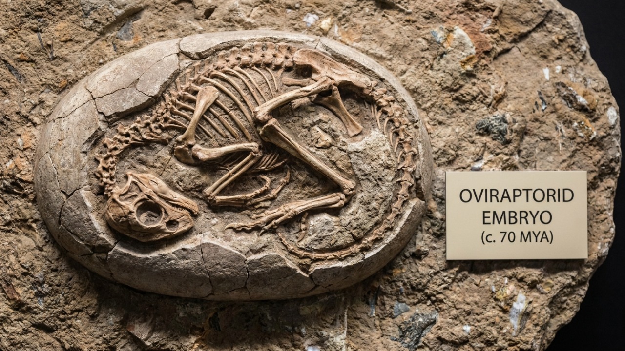 Um dinossauro que nem tinha nascido é achado dentro do ovo depois de 70 milhões de anos, e o fóssil dá uma chance única de ver os momentos finais antes do nascimento Descoberta de embrião de oviraptorossauro dentro de ovo fossilizado desvenda hábitos ancestrais antes da eclosão.