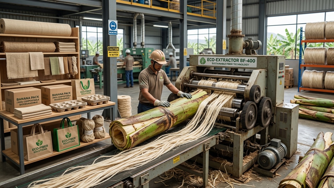 A transformação de resíduos de bananeira em fibras industriais cria uma alternativa sustentável para a indústria têxtil e de embalagens.
