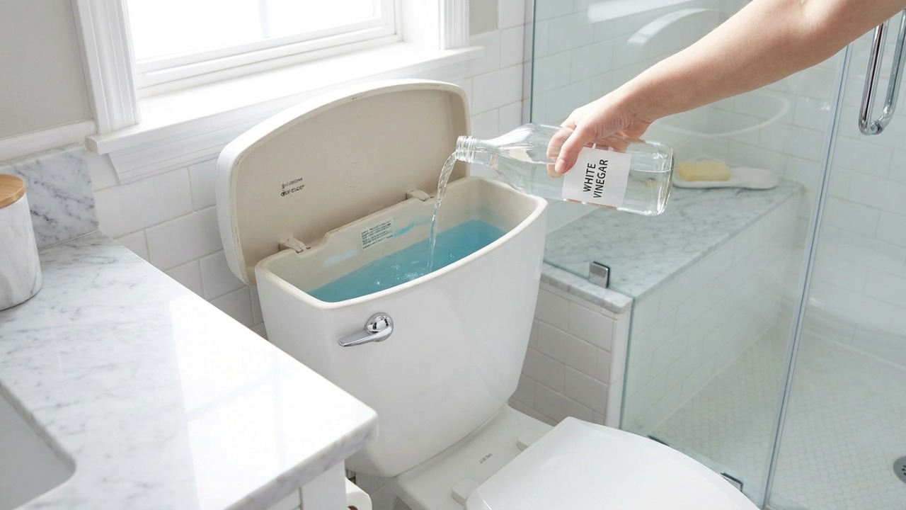 O uso estratégico de vinagre na caixa acoplada garante uma limpeza contínua e eficiente do vaso sanitário.