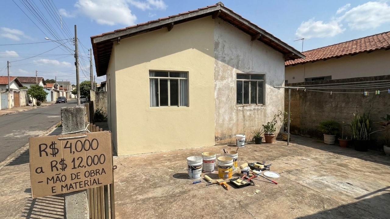 O custo calculado para pintar totalmente uma edificação com essa metragem específica apresenta valores bem definidos.