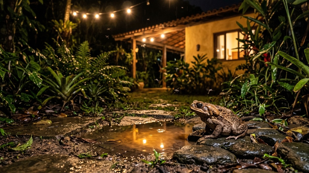 A presença de anfíbios no quintal indica um ecossistema equilibrado e saudável.