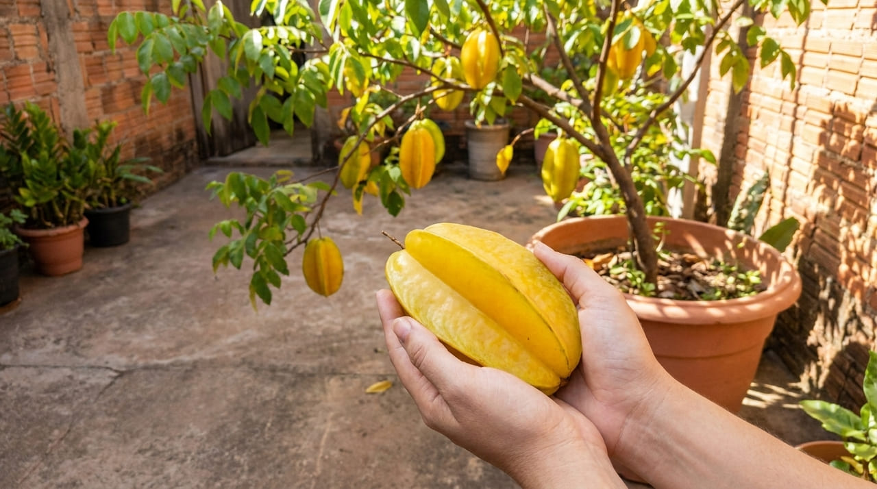 A fruta tropical que tem cor de pôr do sol e sabor de sobremesa e que cresce nos quintais brasileiros com baixa manutenção Cultivar carambola no quintal de casa de forma simples garante frutas frescas com uma cor vibrante que lembra o entardecer.