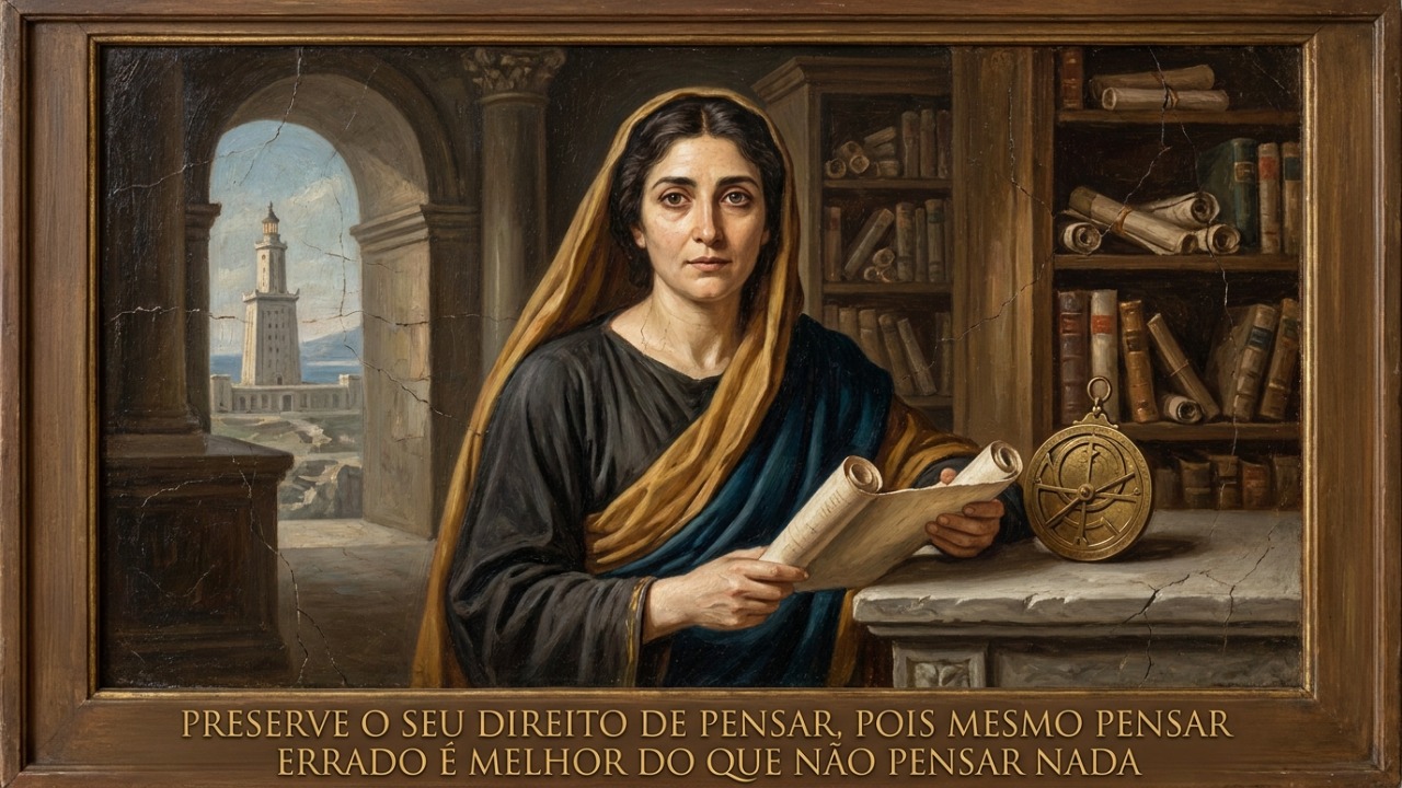 Hipátia de Alexandria, a maior matemática e astrônoma da antiguidade: “Conserve o seu direito de pensar, pois mesmo pensar errado é melhor do que não pensar” Pensar por si mesmo é mais valioso do que aceitar ideias sem reflexão.