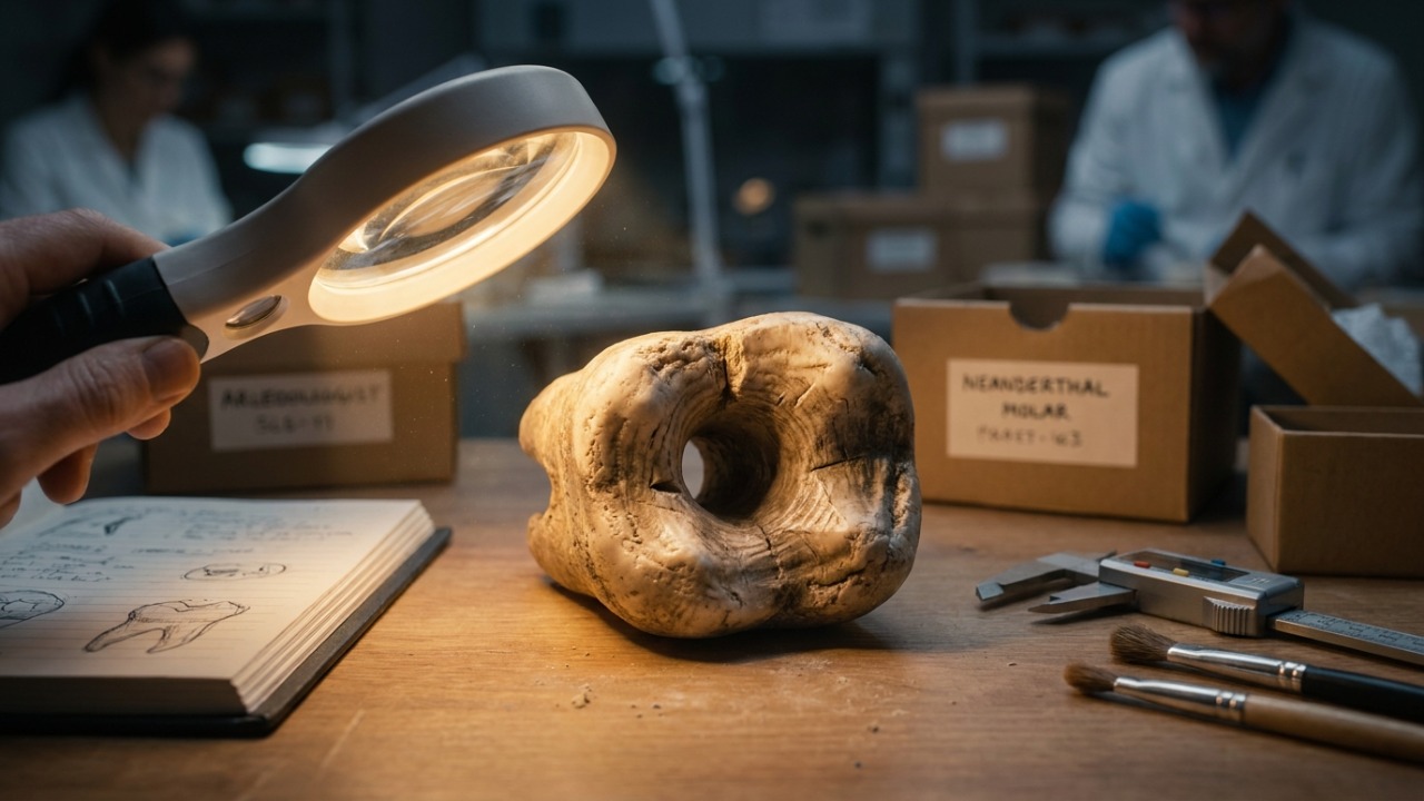 Descoberta de dente perfurado prova que neandertais buscavam tratar dores de dente na pré-história.