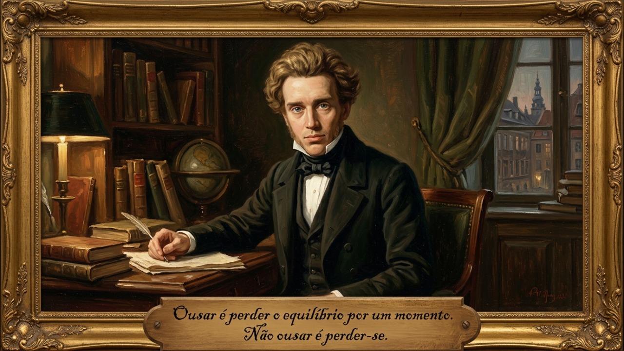 Søren Kierkegaard, pensador dinamarquês e pai do existencialismo: “Ousar é perder o equilíbrio por um momento, não ousar é perder-se a si mesmo” A visão existencialista de Kierkegaard mostra que a falta de coragem nos afasta de quem realmente somos.