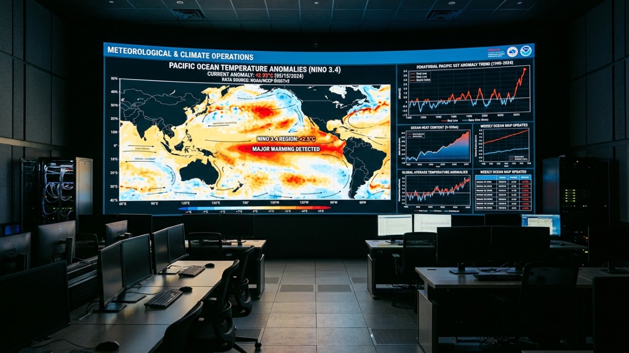O modelo europeu acende o alerta e marca a data para a chegada do Super El Niño com total certeza Modelos meteorológicos analisam a transição para o El Niño com base no acúmulo de energia térmica abaixo da superfície do Pacífico.