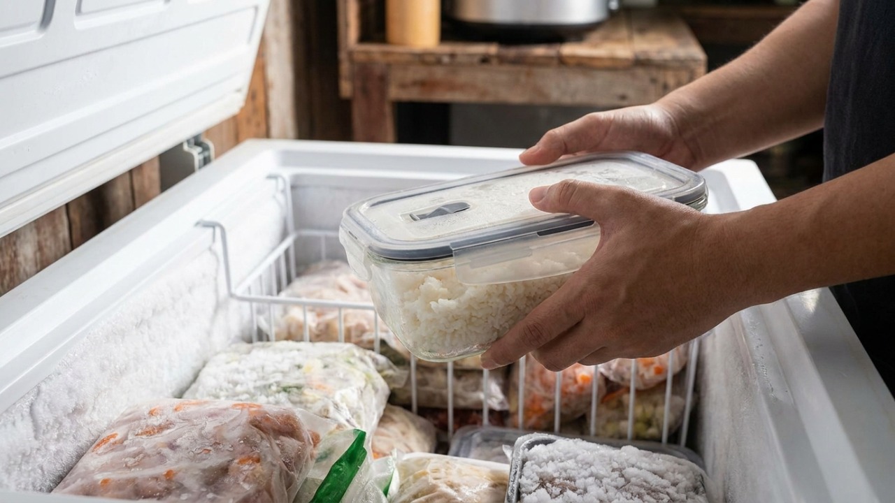 Guarde o arroz que sobrou no freezer desse jeito: ele fica com gosto de feito na hora e livre de bactérias Quando você retira o arroz fumegante do fogão, o primeiro passo indispensável é aguardar o resfriamento natural e seguro na bancada da pia.