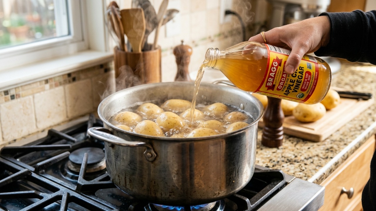 Por que no Japão eles sempre colocam uma colher de vinagre na água da batata antes de começar a fervura O uso de vinagre durante o cozimento impede que as batatas percam a estrutura.
