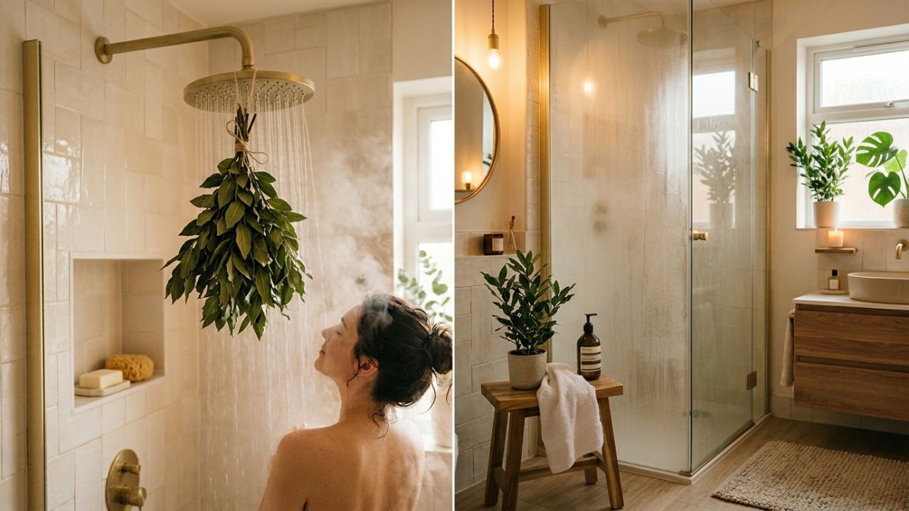 Pendurar folhas de louro no chuveiro antes do banho quente: entenda o motivo por trás dessa nova mania nas casas O vapor do banho quente potencializa as propriedades relaxantes das folhas de louro no ambiente.