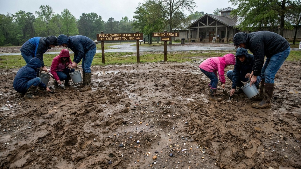 Campo vulcânico no Arkansas permite que visitantes encontrem diamantes naturais em sua fonte original.