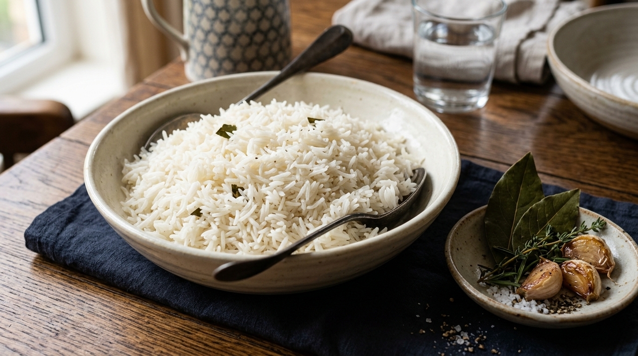 Juanjo López, um renomado chef espanhol: “O arroz branco não é feito com água, mas com 3 dentes de alho, 2 folhas de louro e caldo” Comece aquecendo azeite ou óleo em uma panela. Junte 3 dentes de alho amassados ou levemente esmagados e 2 folhas de louro.