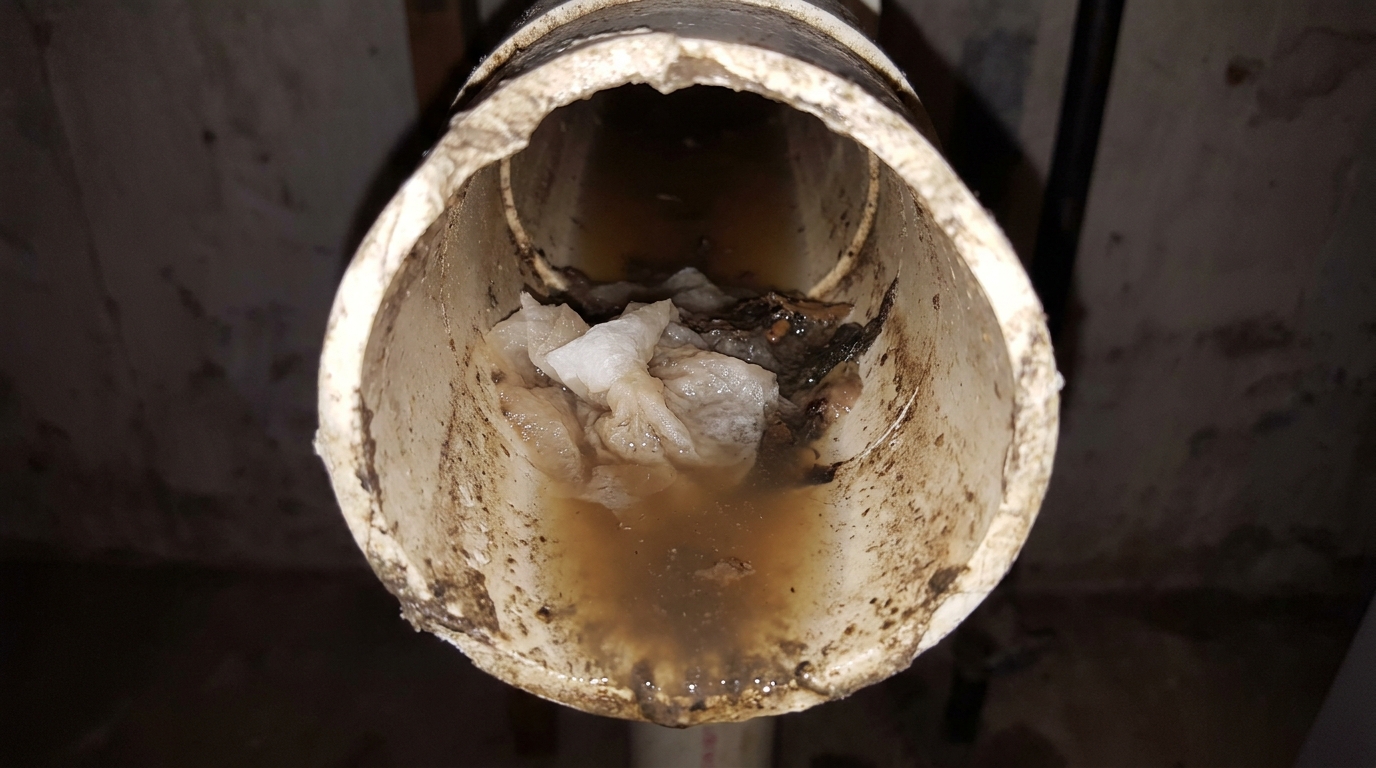 O papel higiênico pode se acumular nas curvas do encanamento e causar bloqueios difíceis de remover.