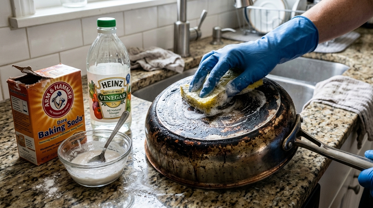 Essa mistura caseira e barata remove gordura e fuligem do fundo das panelas sem esforço A combinação mais usada pra tirar crosta pesada de panela mistura três ingredientes principais: bicarbonato de sódio, vinagre branco e um pouco de detergente neutro.
