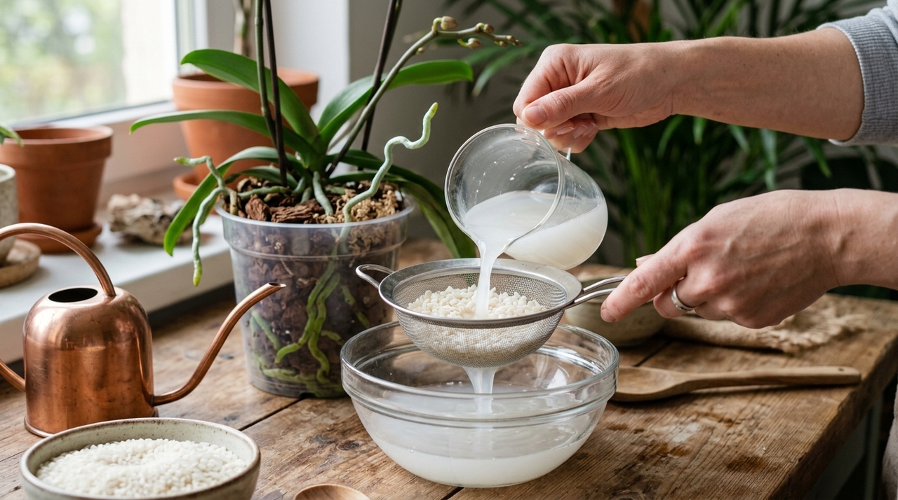 Traga de volta a sua orquídea sem flor com o uso estratégico da água de arroz na rega semanal A água de arroz funciona como uma fonte leve de matéria orgânica e resíduos nutritivos.