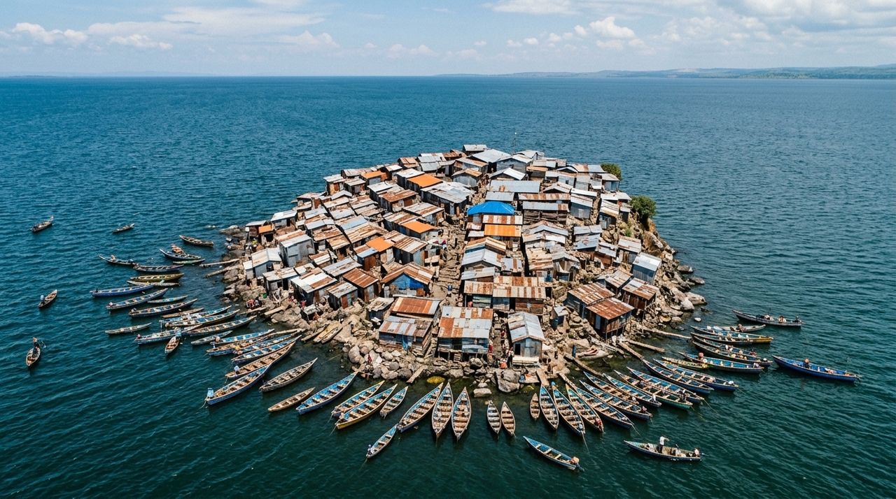 Ilha Migingo tem menos de 2.000 metros quadrados e concentra um morador a cada 2 m² sem esgoto, energia, água potável e sistema de saúde Viver em Migingo significa dividir quase tudo