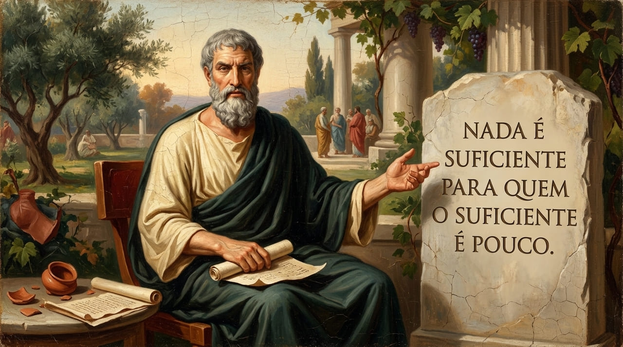 Epícuro grande filósofo, mestre da paz de espírito nos ensinava desde 300 a.C.: “Nada é suficiente para quem o suficiente é pouco.” A filosofia de Epicuro nos ensina que a verdadeira paz de espírito reside em saber apreciar o suficiente.