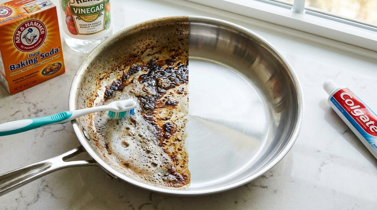 Se você passar pasta de dente na tampa da panela cheia de gordura vai ver que devia ter feito isso antes O uso da pasta de dente ajuda a remover a gordura encrustada e devolve o brilho original aos utensílios.