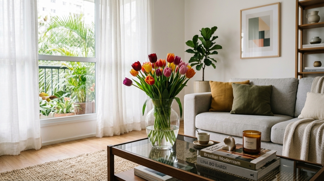 Na Holanda a tulipa de vaso é resistente a tudo, porque nunca a deixam perto de frutas maduras Manter os vasos longe de frutas maduras evita que o gás etileno acelere o murchamento precoce das tulipas.