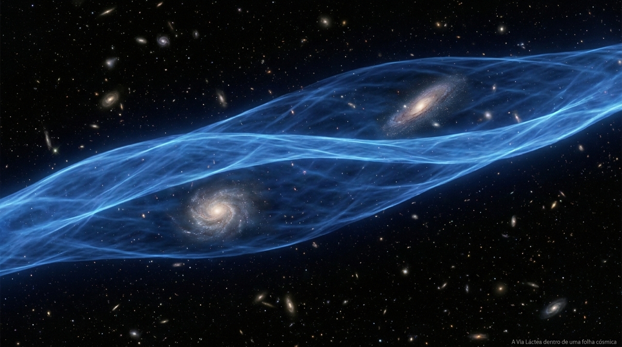 Estudo indica que a Via Láctea está inserida em uma gigantesca estrutura achatada de matéria escura.