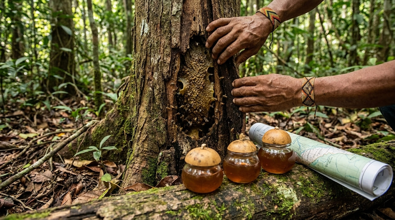 As abelhas nativas são responsáveis pela polinização de oitenta por cento das plantas tropicais e essenciais para a saúde da floresta.