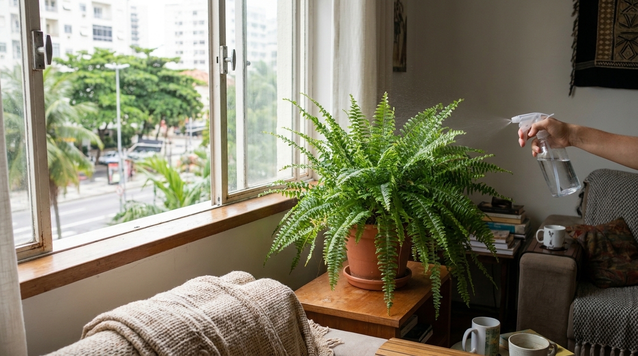 Aprenda o jeito certo de usar o borrifador para hidratar samambaias em dias de calor O uso frequente do borrifador aliado à ventilação natural previne o ressecamento das pontas e o surgimento de fungos.