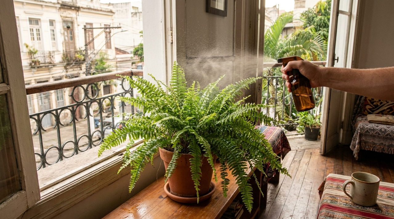 Aprenda o jeito certo de usar o borrifador para hidratar samambaias em dias de calor A pulverização constante das frondes com uma névoa suave garante a hidratação necessária para enfrentar dias de clima seco.