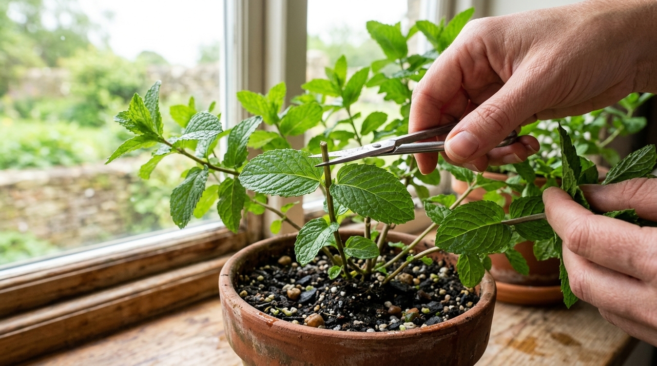 Onde devo colocar a hortelã dentro de casa para que ela cresça abundante e perfumada? A hortelã se adapta a luz indireta forte e algumas horas de sol direto, mas perde vigor quando fica em canto escuro.