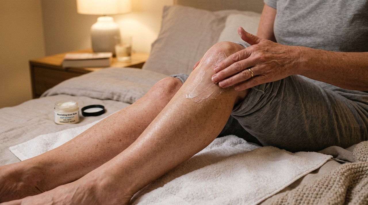 Joelhos com pele escura e áspera após os 60 anos: como clarear e suavizar antes de dormir Com o envelhecimento, a pele produz menos óleo natural e perde parte da capacidade de renovação celular.