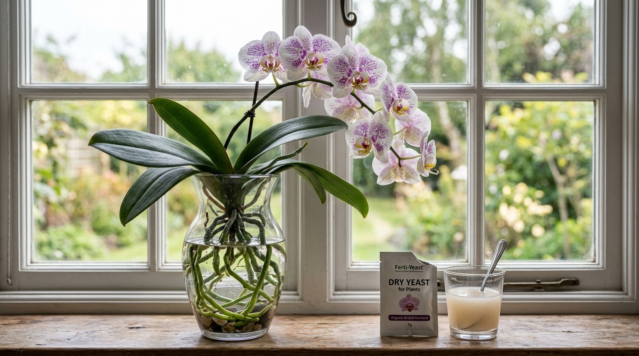 A grande estrela desse método é o fermento seco para orquídeas, feito de microrganismos vivos desidratados