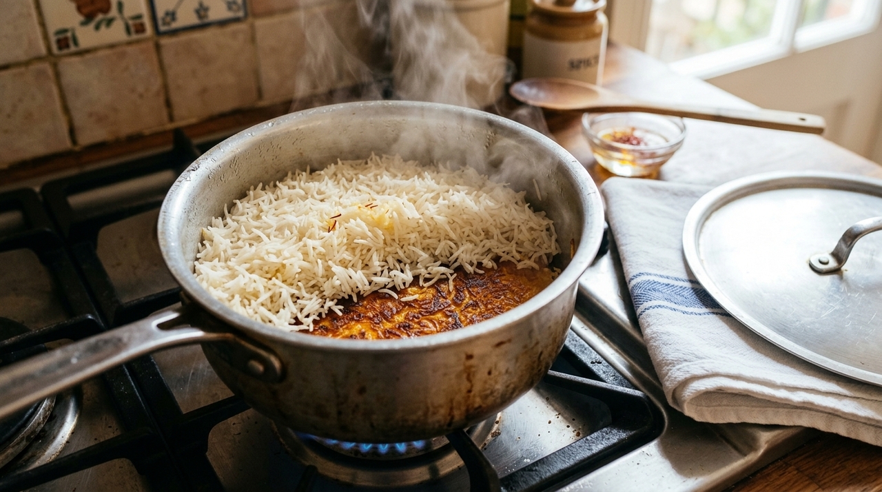 No arroz branco comum, os grãos geralmente cozinham por absorção: entram na panela com água medida e ficam ali até secar