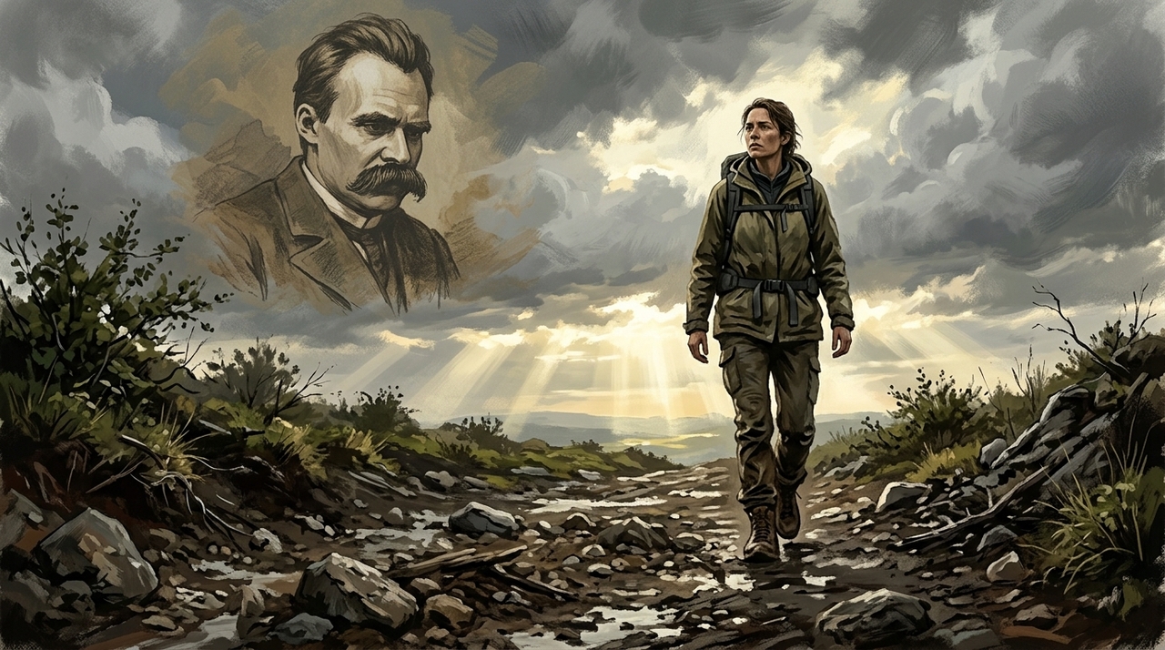 Reflexão de Nietzsche sobre força e superação: “O que não me destrói me fortalece, mas somente se eu escolher aprender com o que me abala.” No uso popular, a frase costuma virar uma mensagem simples de motivação, como se qualquer problema deixasse alguém mais forte automaticamente.