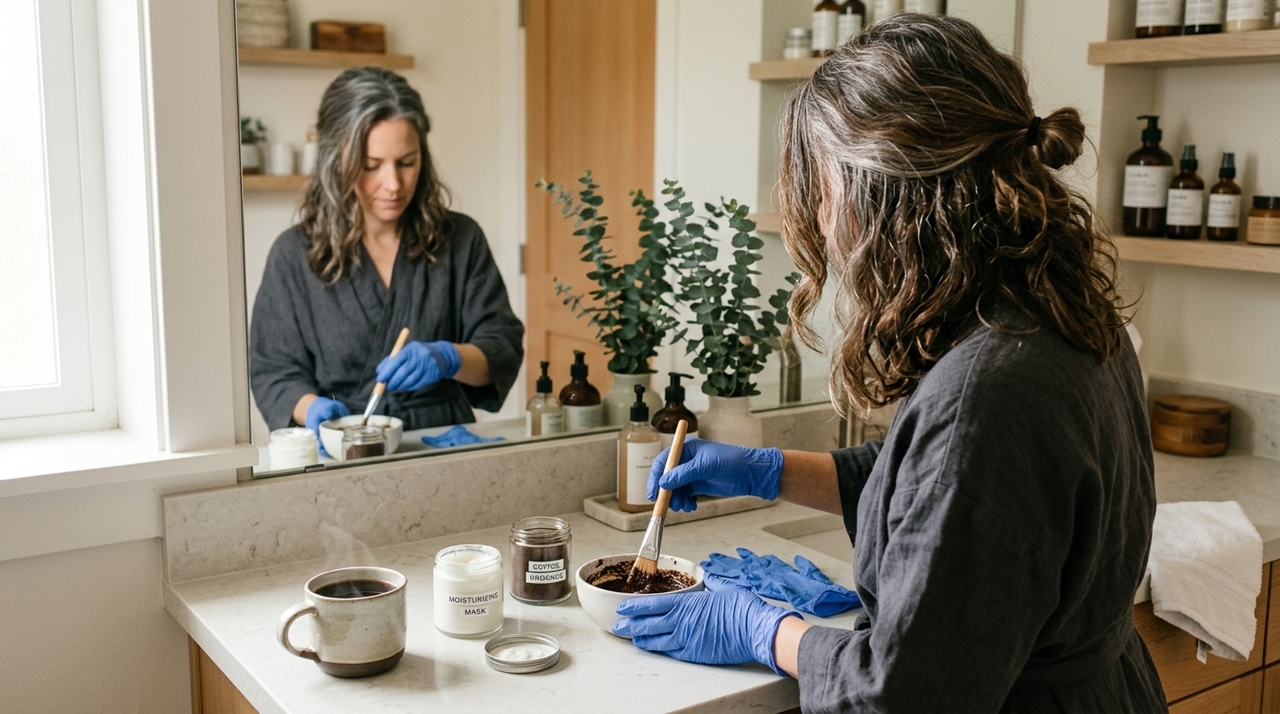 A receita mais simples usa café bem concentrado e uma máscara branca de hidratação.