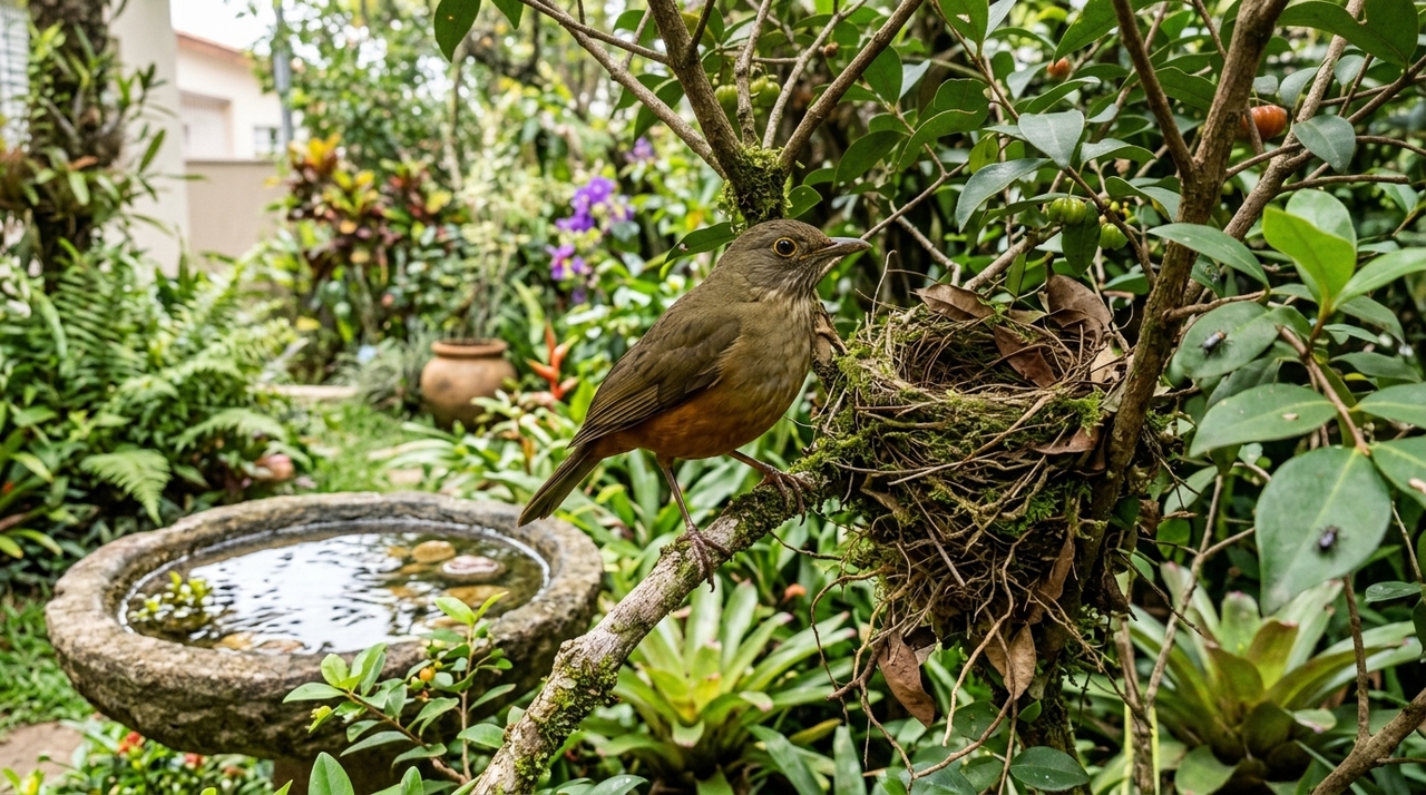 Se você encontrar um ninho de musgo de um sabiá-laranjeira no jardim da sua casa, nós lhe diremos o que isso significa e por que é um bom sinal O sabiá-laranjeira (Turdus rufiventris) é amplamente distribuído pelo Brasil e adaptado a jardins, praças e quintais.