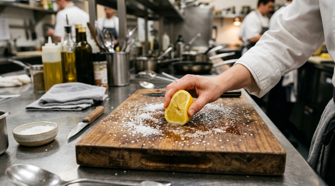 Por que os chefs colocam sal na tábua de corte? Um truque simples e o segredo vai te surpreender A madeira possui pequenos poros que absorvem líquidos, gordura e cheiro dos alimentos.