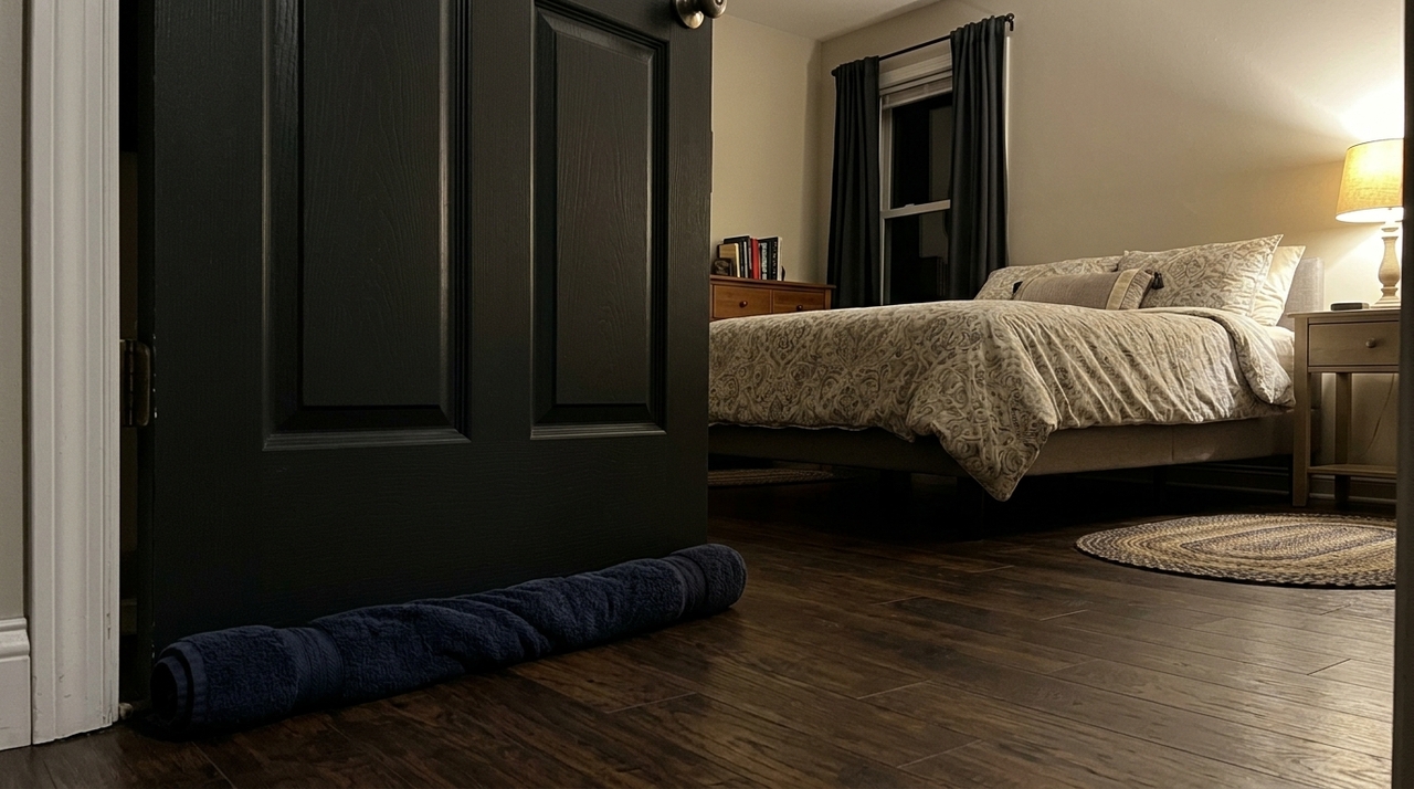 Coloque uma toalha úmida embaixo da porta do quarto à noite: para que serve e por que é recomendado A toalha não deve ficar encharcada, pingando ou encostada em tomadas, fios e móveis sensíveis à umidade.