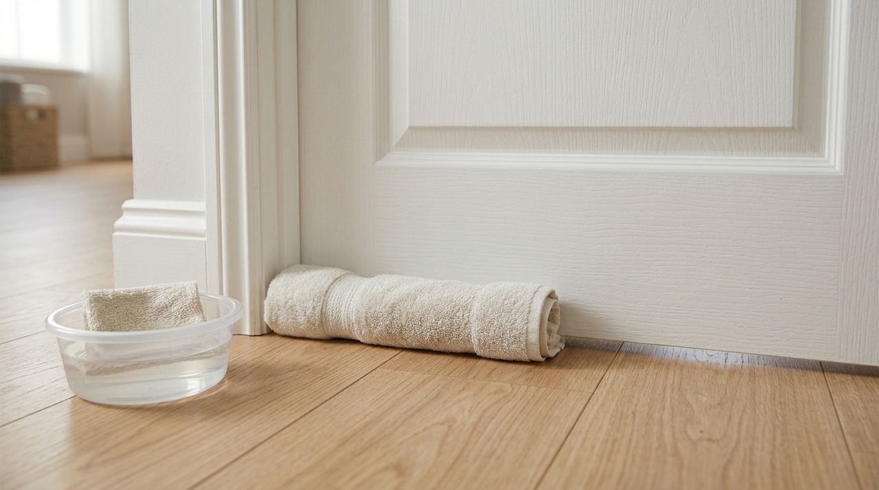 Coloque uma toalha úmida embaixo da porta do quarto à noite: para que serve e por que é recomendado A toalha não deve ficar encharcada, pingando ou encostada em tomadas, fios e móveis sensíveis à umidade.