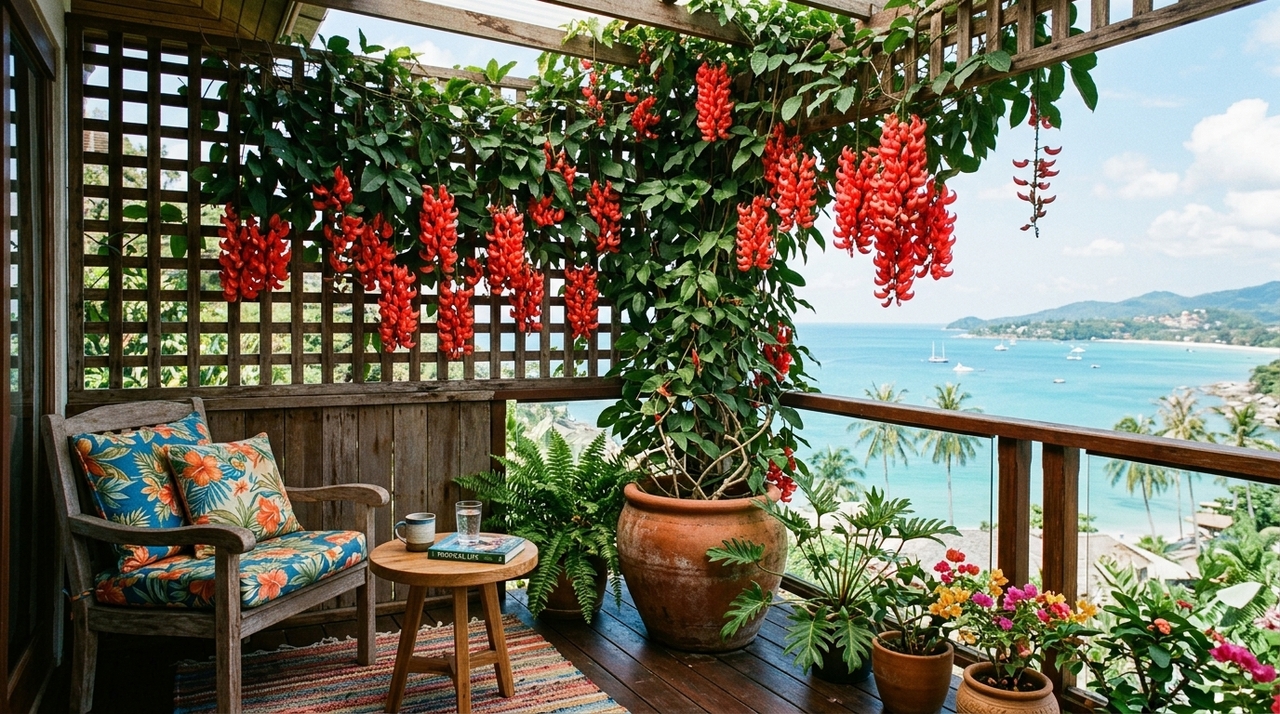 A trepadeira mais florida do jardim: como cultivá-la em vaso e transformar sua varanda Como a jade-vermelha desenvolve raízes vigorosas, o vaso precisa ter profundidade e boa drenagem.