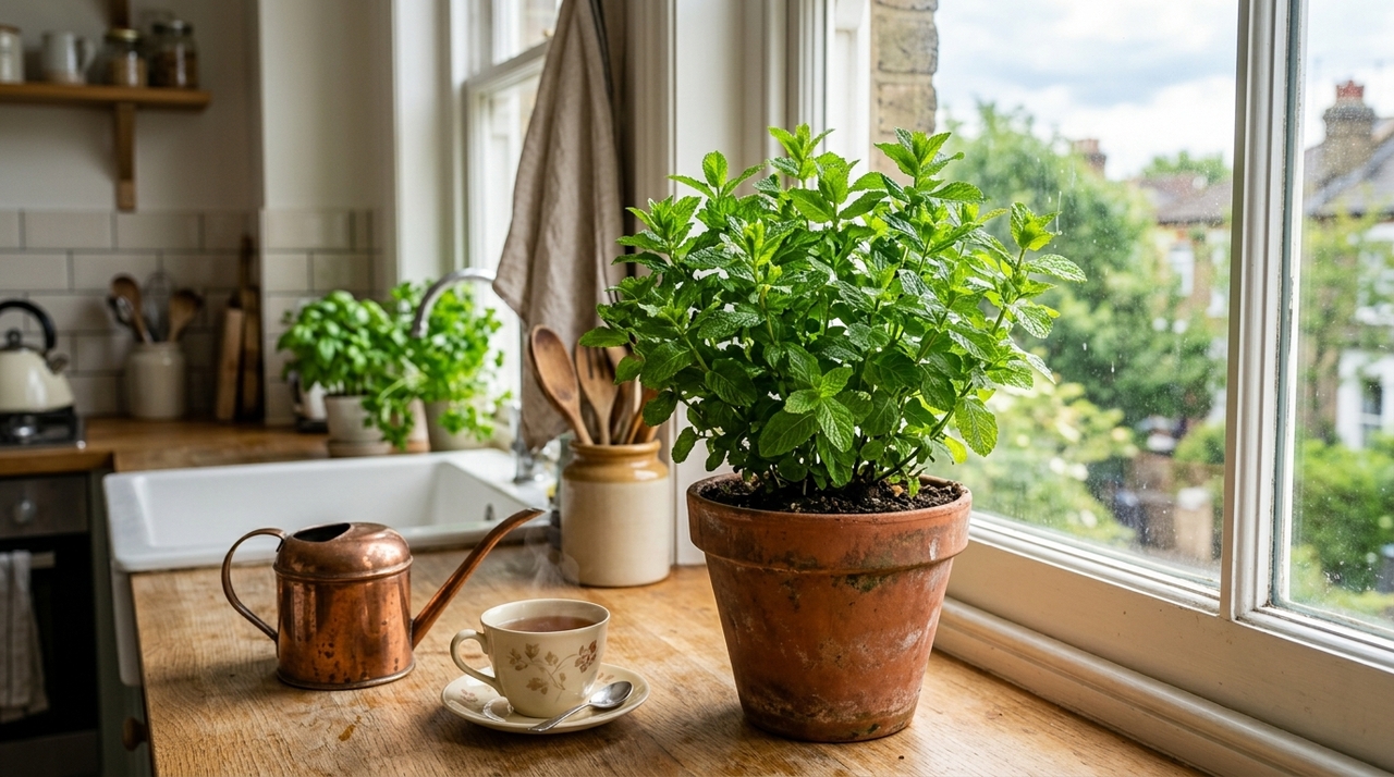 Onde devo colocar a hortelã dentro de casa para que ela cresça abundante e perfumada? A hortelã se adapta a luz indireta forte e algumas horas de sol direto, mas perde vigor quando fica em canto escuro.
