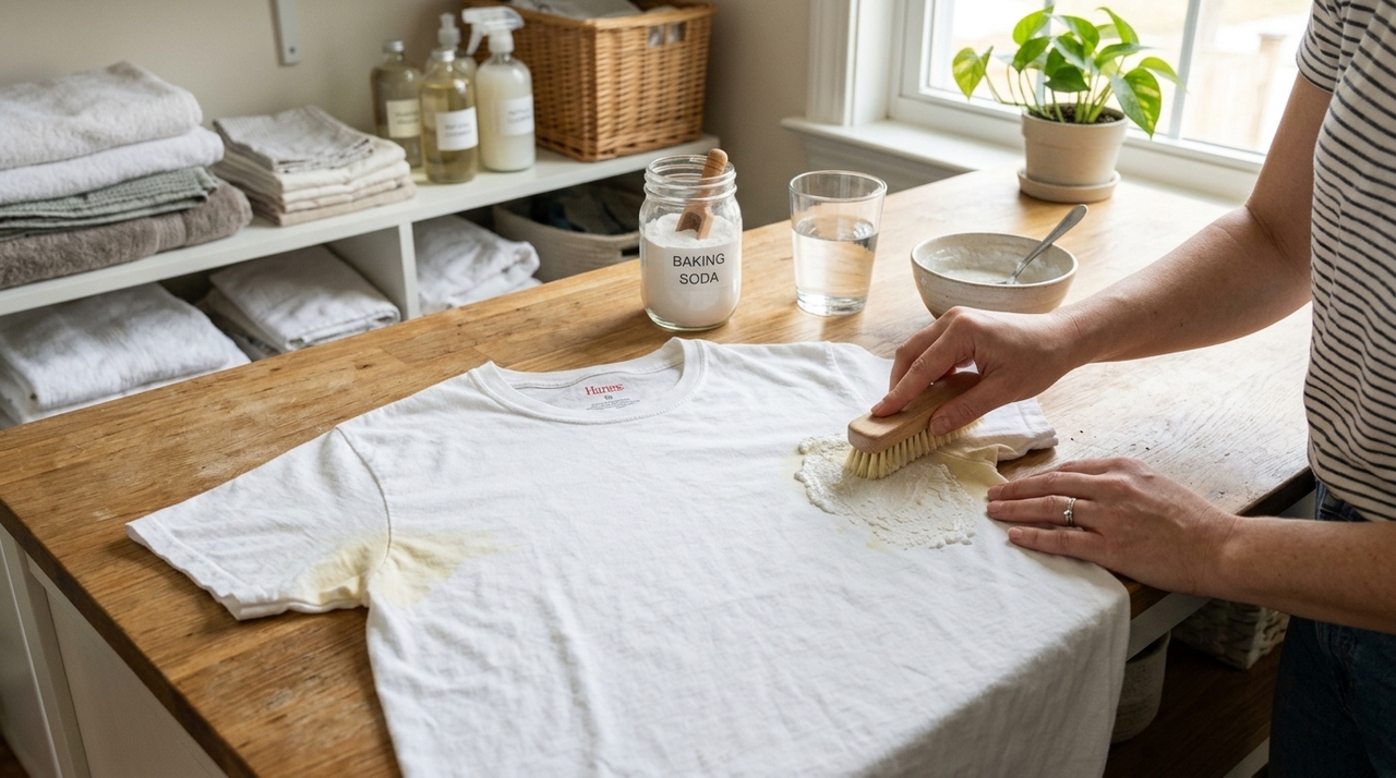 O método 2p usa bicarbonato de sódio como base para formar uma pasta de limpeza.