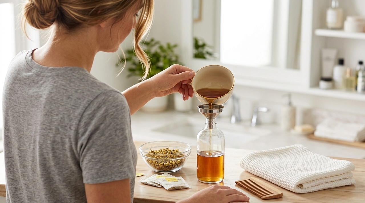 Nem amônia, nem água oxigenada: o método caseiro que clareia os cabelos naturalmente sem ressecar os fios O preparo precisa ser concentrado para que o chá consiga deixar reflexos visíveis depois de algumas aplicações.