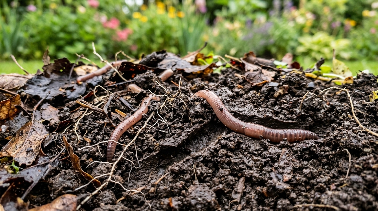 O que significa a presença de minhocas na terra do seu jardim? Uma boa presença de minhocas sugere solo mais vivo, com decomposição ativa e estrutura menos compactada
