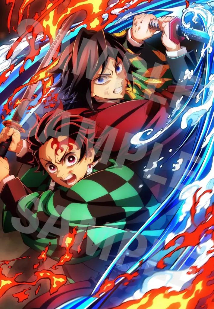Ilustração bônus de  Tanjiro e Giyu para o lançamento em Blu-ray e DVD de Demon Slayer: Castelo Infinito