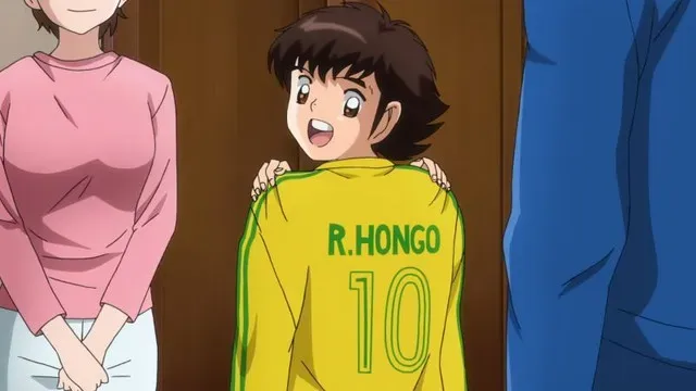 Oliver com camisa de Roberto em cena de Captain Tsubasa