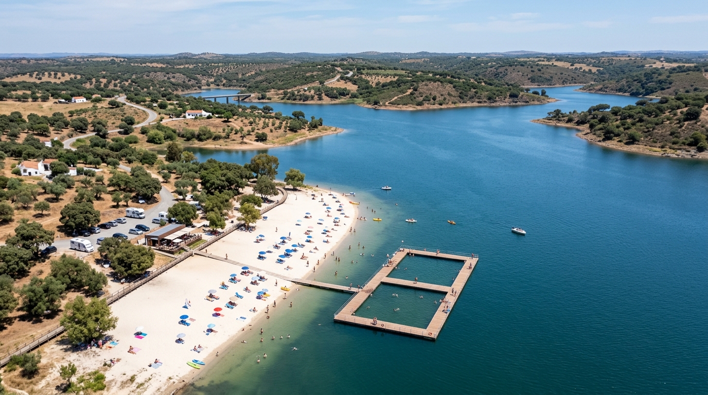 Areia branca e piscinas flutuantes: um paraíso que está conquistando quem visita Praia Fluvial de Albergaria dos Fusos encanta famílias