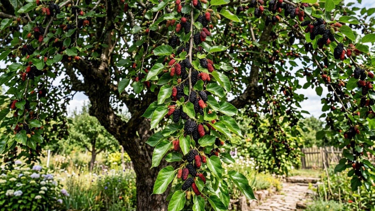 As pequenas frutas coloridas servem como um verdadeiro imã para os pássaros no jardim urbano. – Imagem gerada por IA
