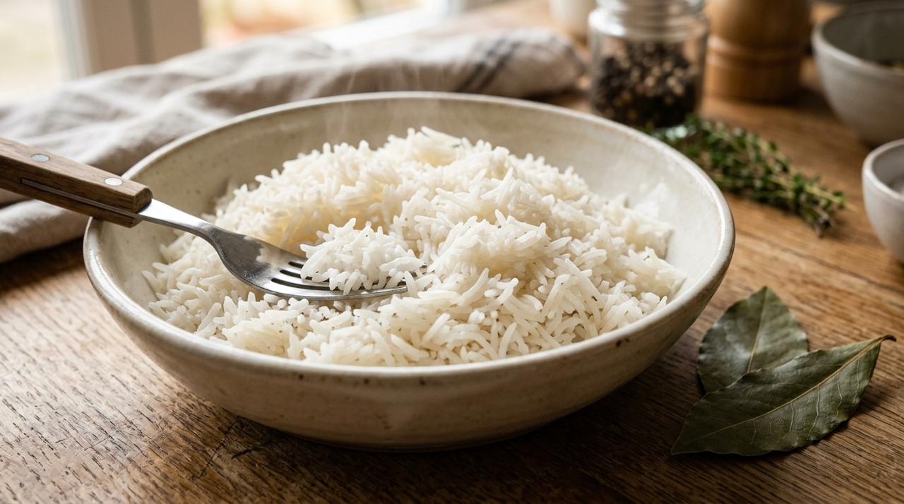 Os chefs espanhóis concordam: “O arroz branco não se faz com água, mas sim com 3 dentes de alho, 2 folhas de louro e um bom caldo caseiro.” Os 3 dentes de alho e as 2 folhas de louro funcionam como a base aromática do prato.