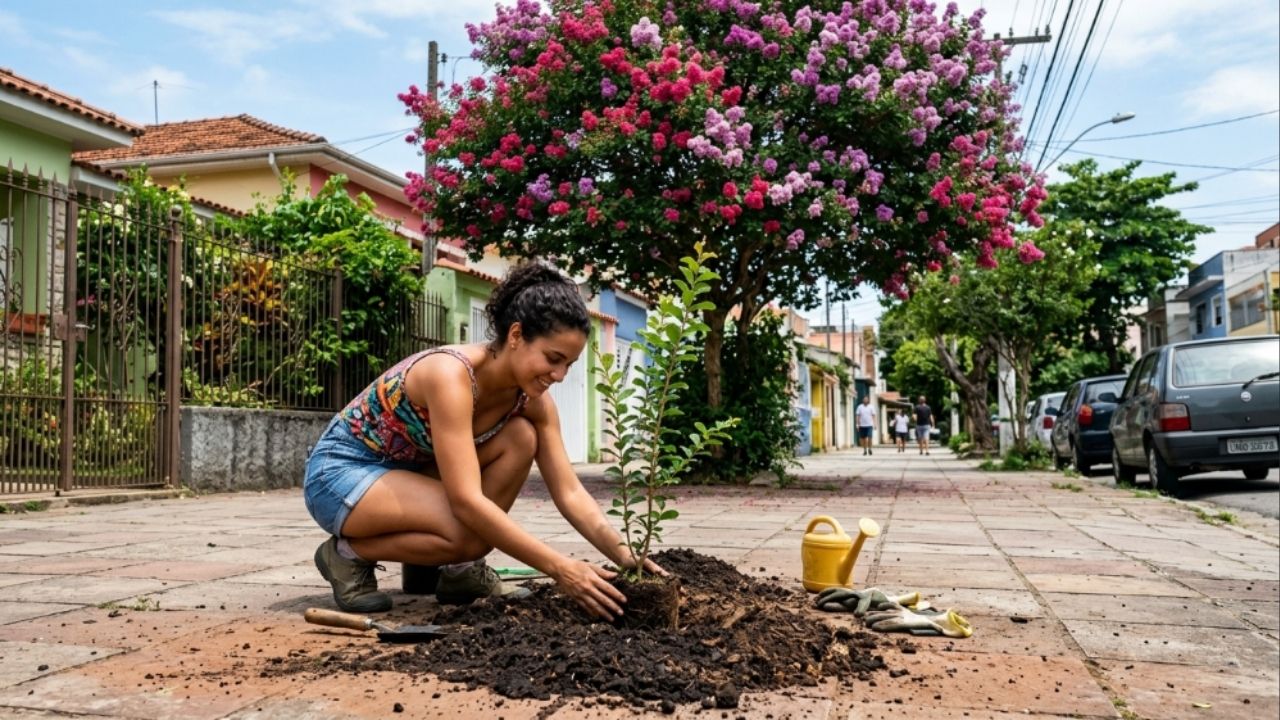 A árvore que virou tendência no paisagismo porque além das suas flores não fazerem sujeira, aguenta o sol forte e não quebra o piso A árvore combina beleza e baixa manutenção.